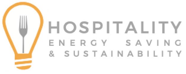 Automated energy management - Logo for “Hospitality Energy Saving & Sustainability” featuring a light bulb outline with a fork inside on the left, and the title in grey and orange text on the right.